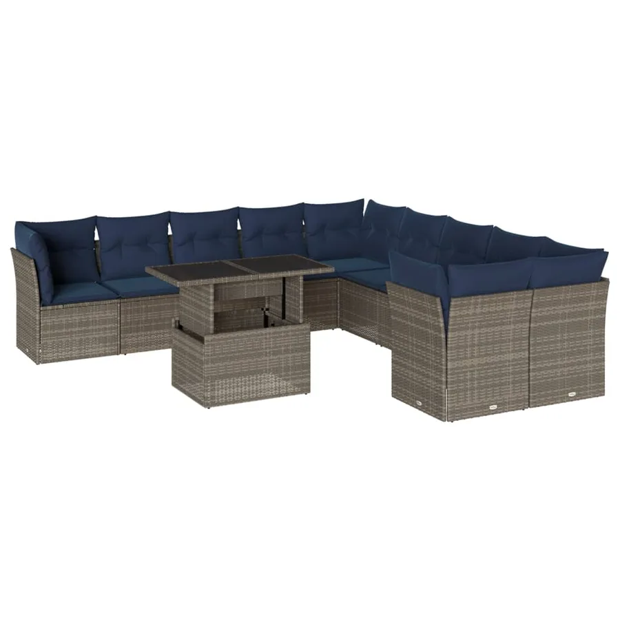 Ensemble de canapé de jardin 11 pcs avec coussins gris résine tressée - 2