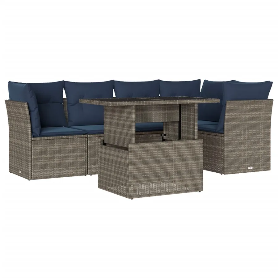 Ensemble de canapé de jardin 6 pcs avec coussins gris résine tressée - 2