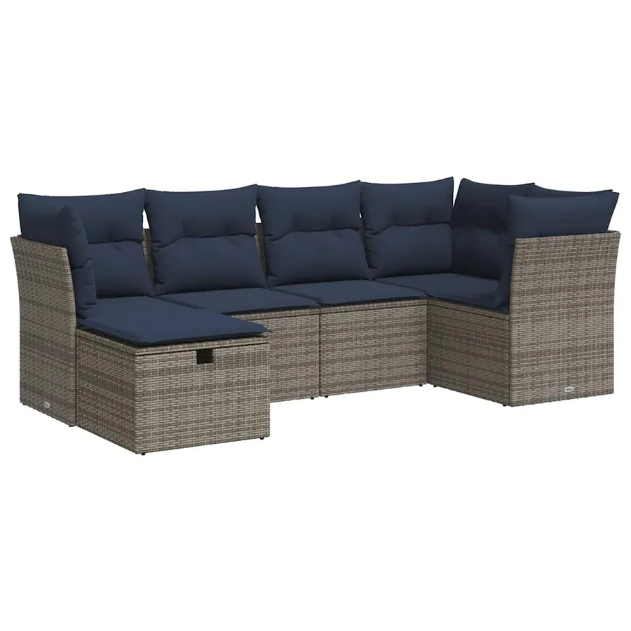 Salon de jardin 6 pcs avec coussins gris résine tressée - 2