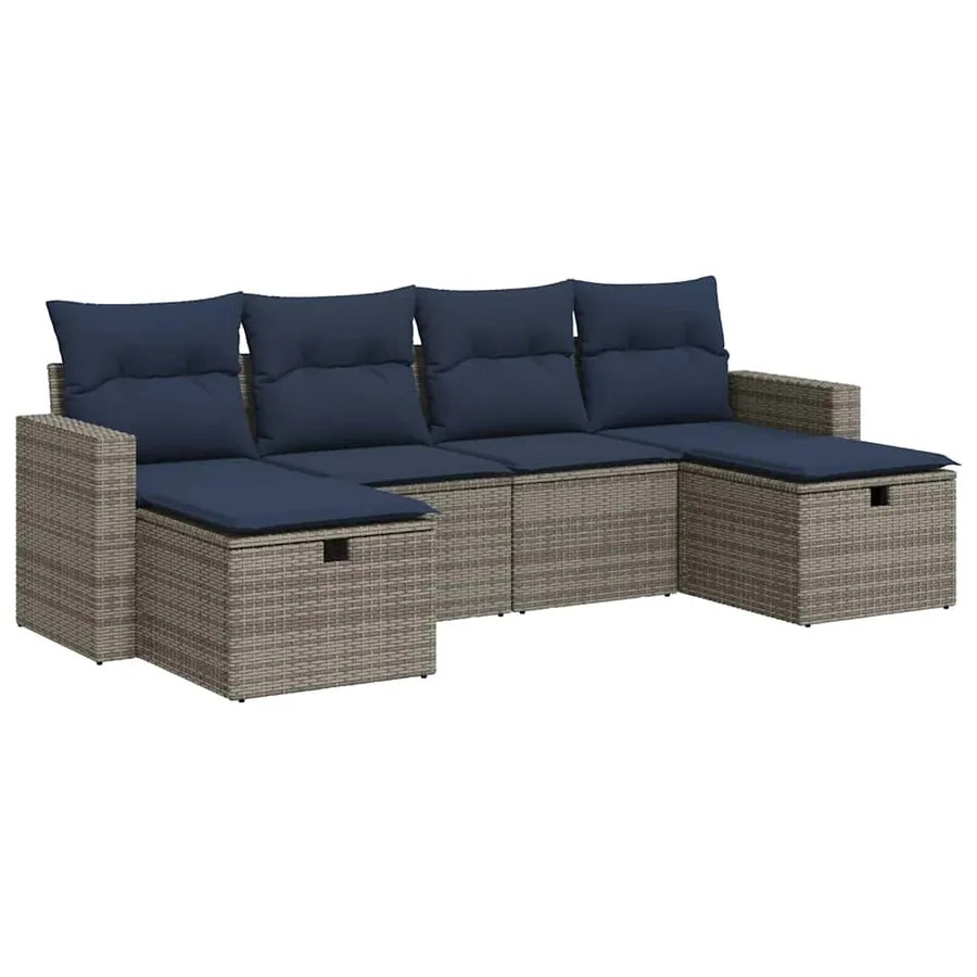 Salon de jardin 6 pcs avec coussins gris résine tressée - 2