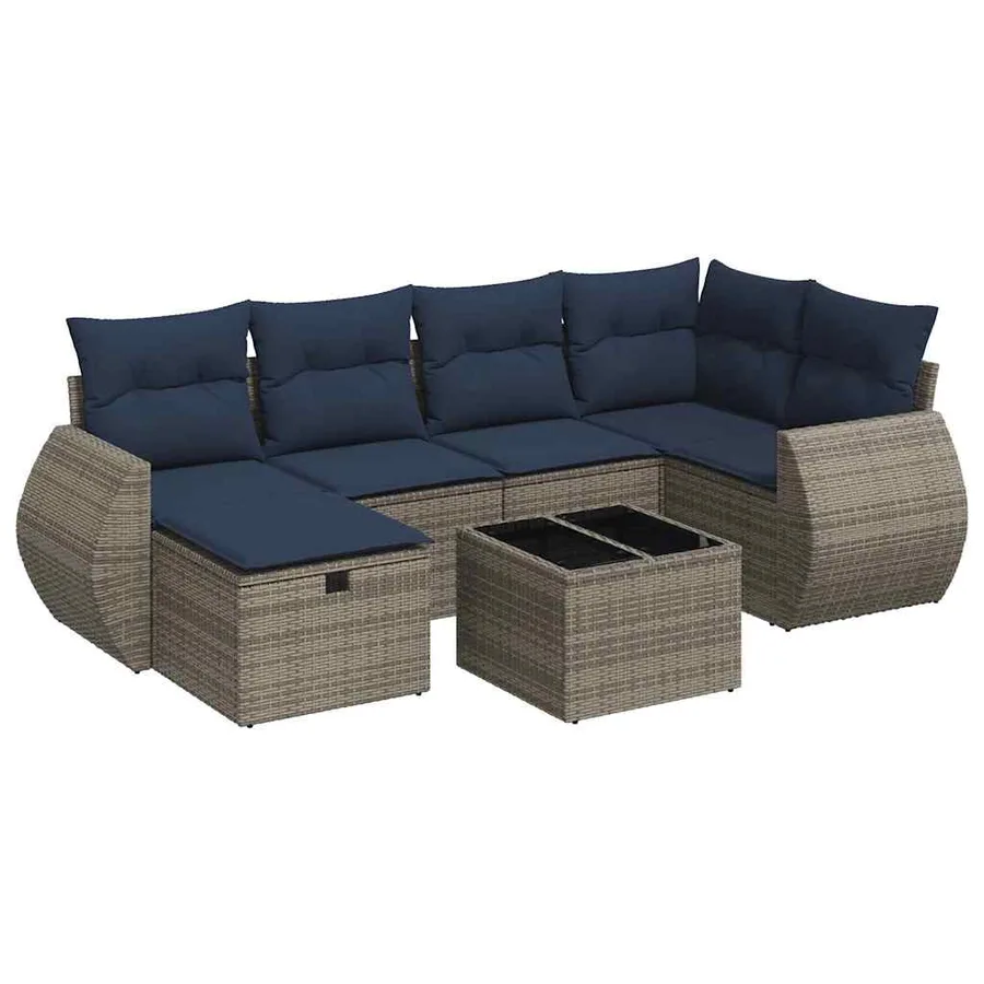 Salon de jardin avec coussins 7 pcs gris résine tressée - 2