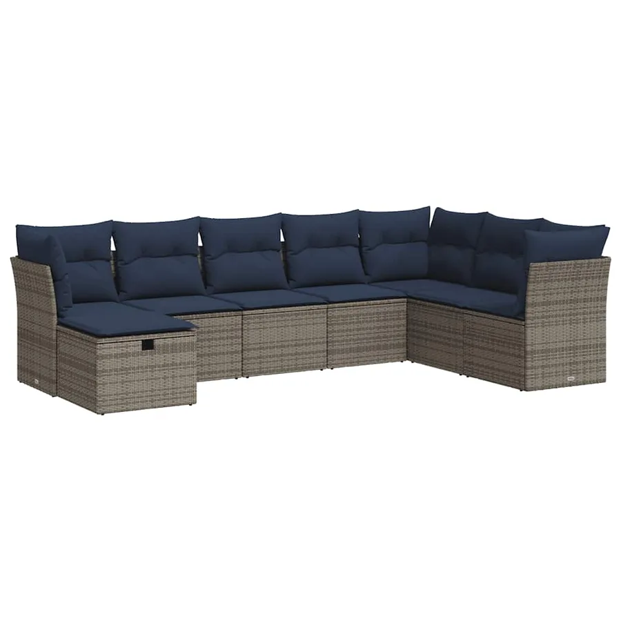 Salon de jardin 8 pcs avec coussins gris résine tressée - 2