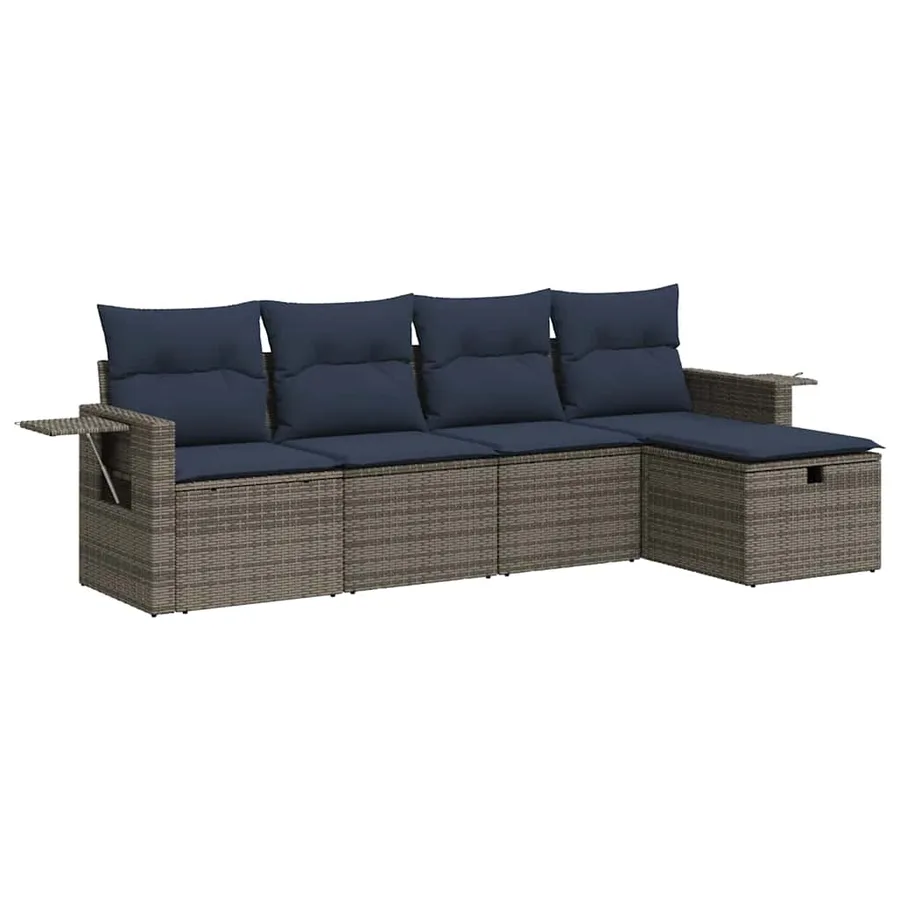 Salon de jardin 5 pcs avec coussins gris résine tressée - 2