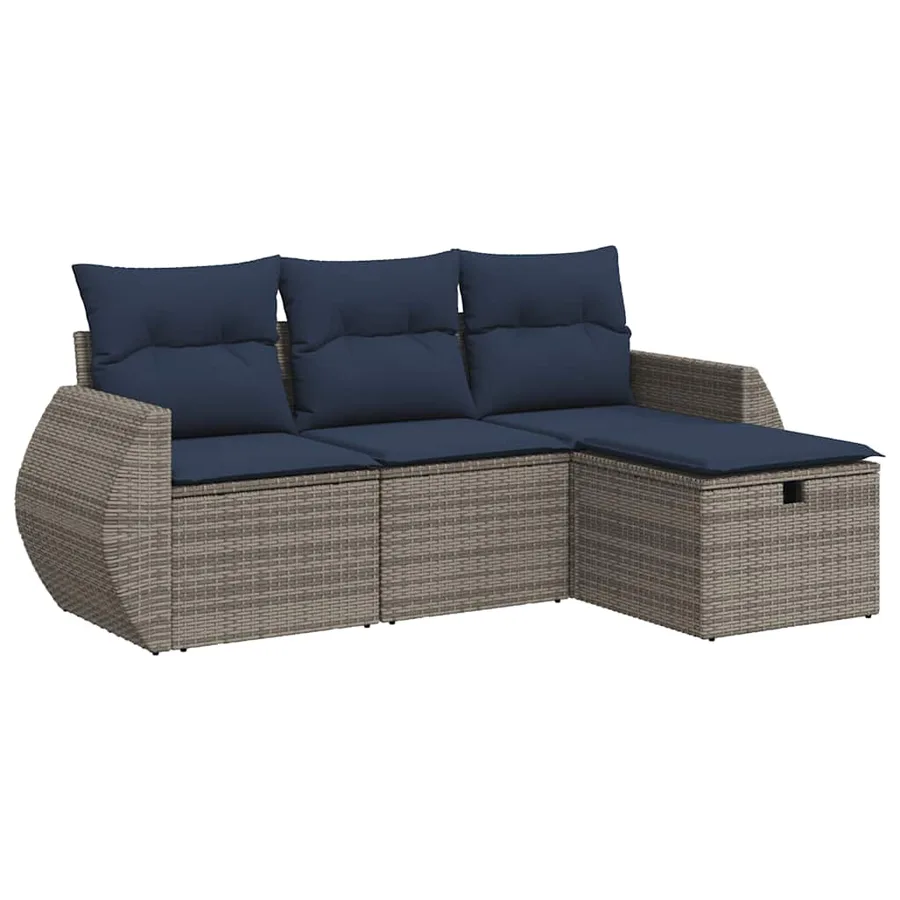 Salon de jardin 4 pcs avec coussins gris résine tressée - 2