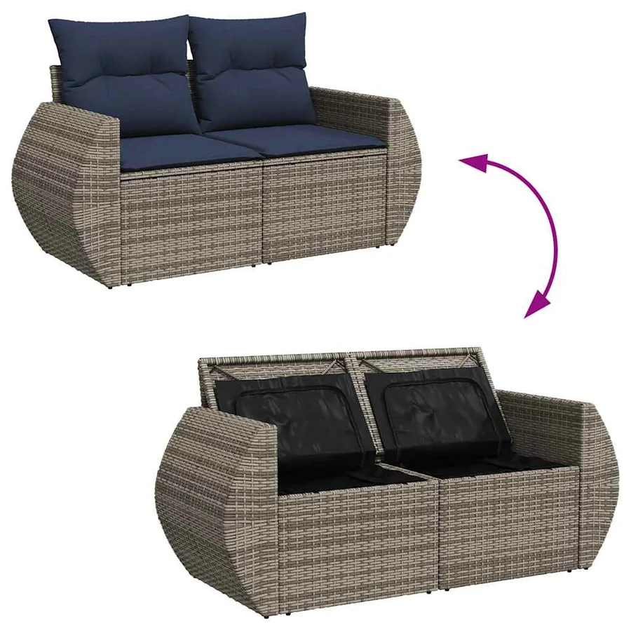 Salon de jardin 9 pcs avec coussins gris résine tressée - 10