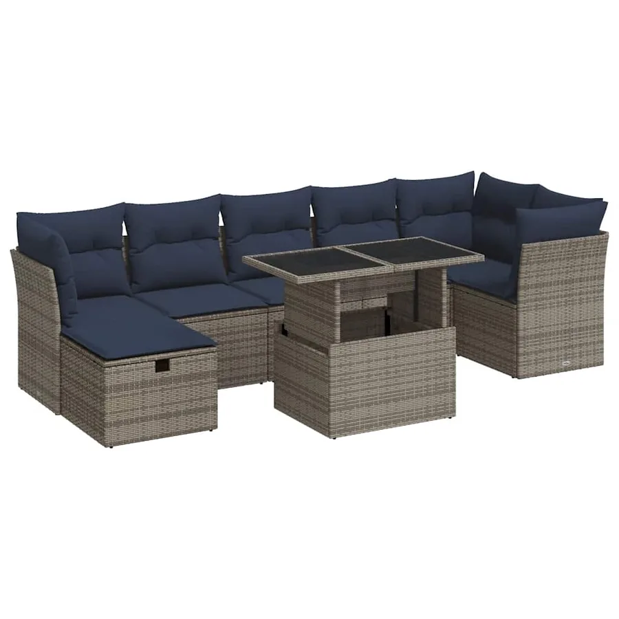 Salon de jardin 8pcs avec coussins gris résine tressée acacia - 2
