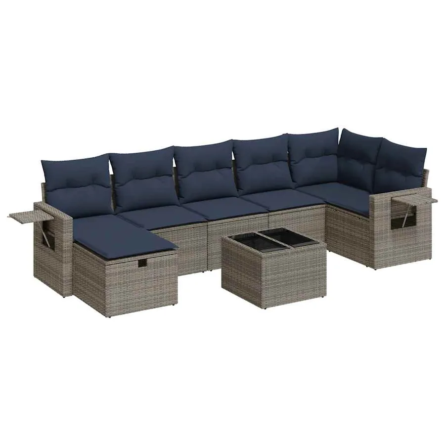 Salon de jardin 8 pcs avec coussins gris résine tressée - 2
