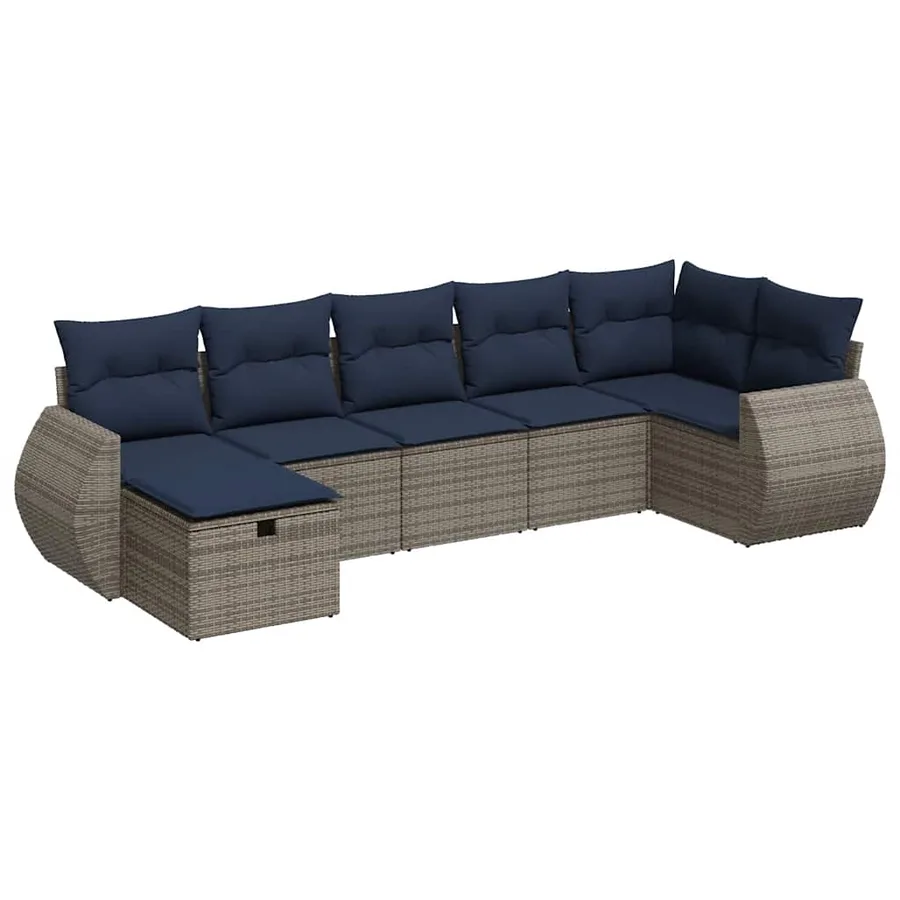 Salon de jardin avec coussins 7 pcs gris résine tressée - 2