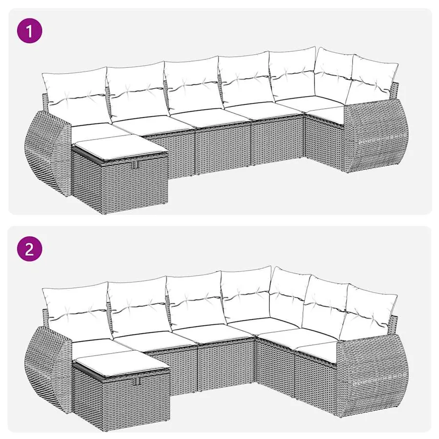 Salon de jardin avec coussins 7 pcs gris résine tressée - 7