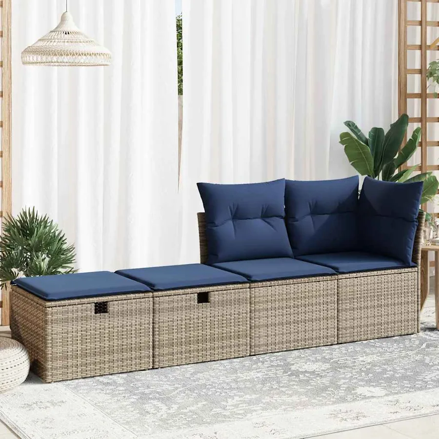 Salon de jardin 2 pcs avec coussins gris résine tressée acacia - 3