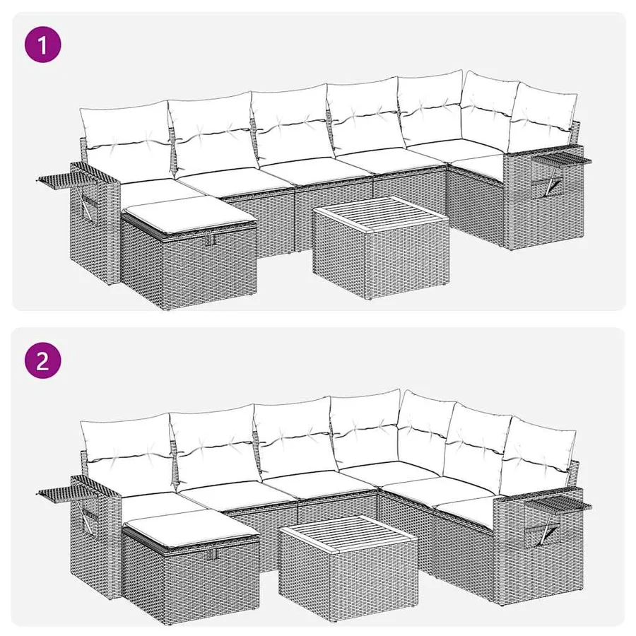 Salon de jardin 8 pcs avec coussins gris résine tressée - 12