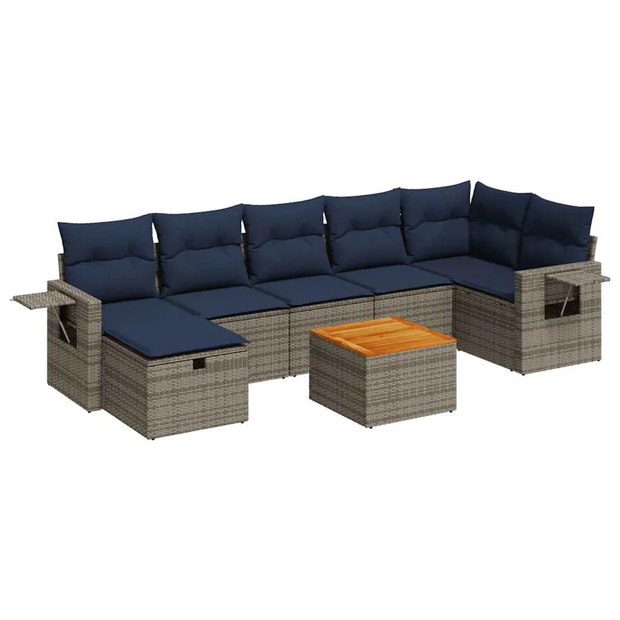 Salon de jardin 8 pcs avec coussins gris résine tressée - 2