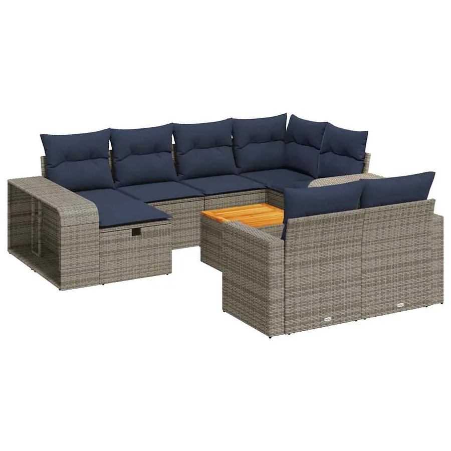 Salon de jardin 11 pcs avec coussins gris résine tressée - 2