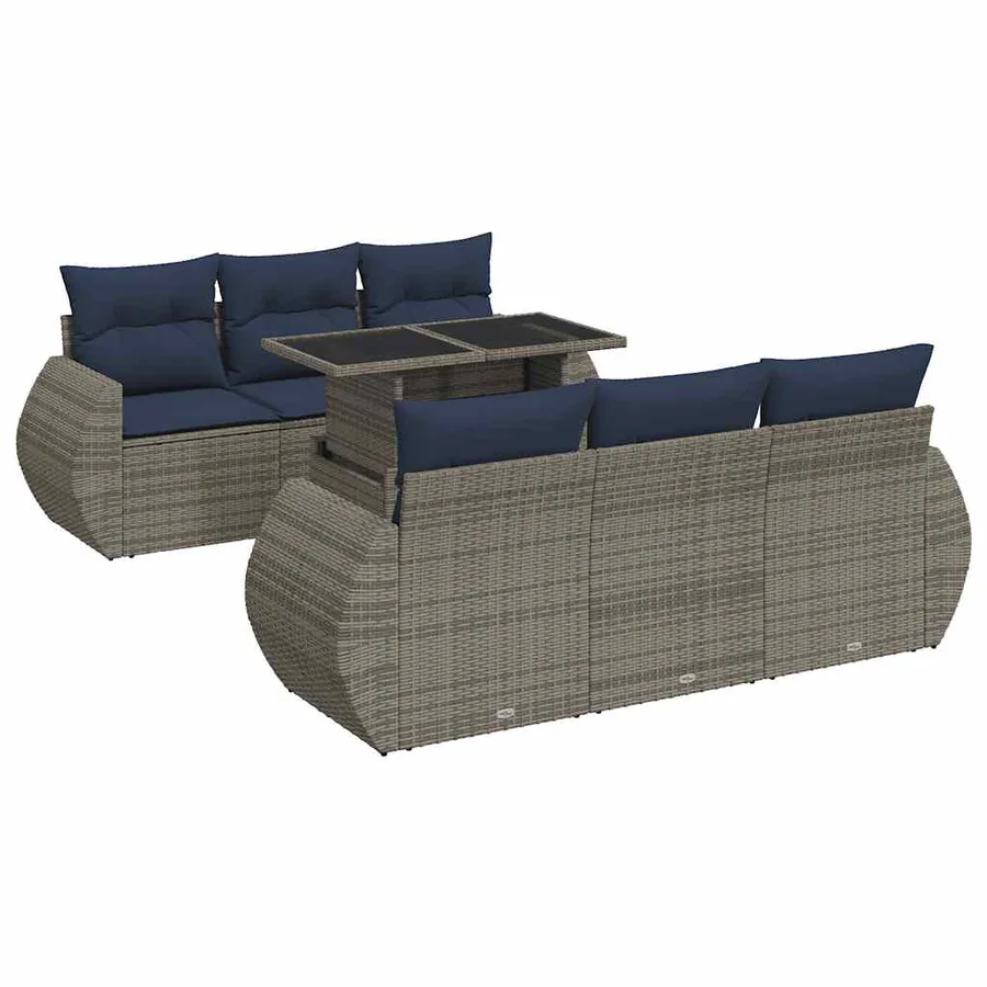 Salon de jardin avec coussins 7 pcs gris résine tressée acacia - 2