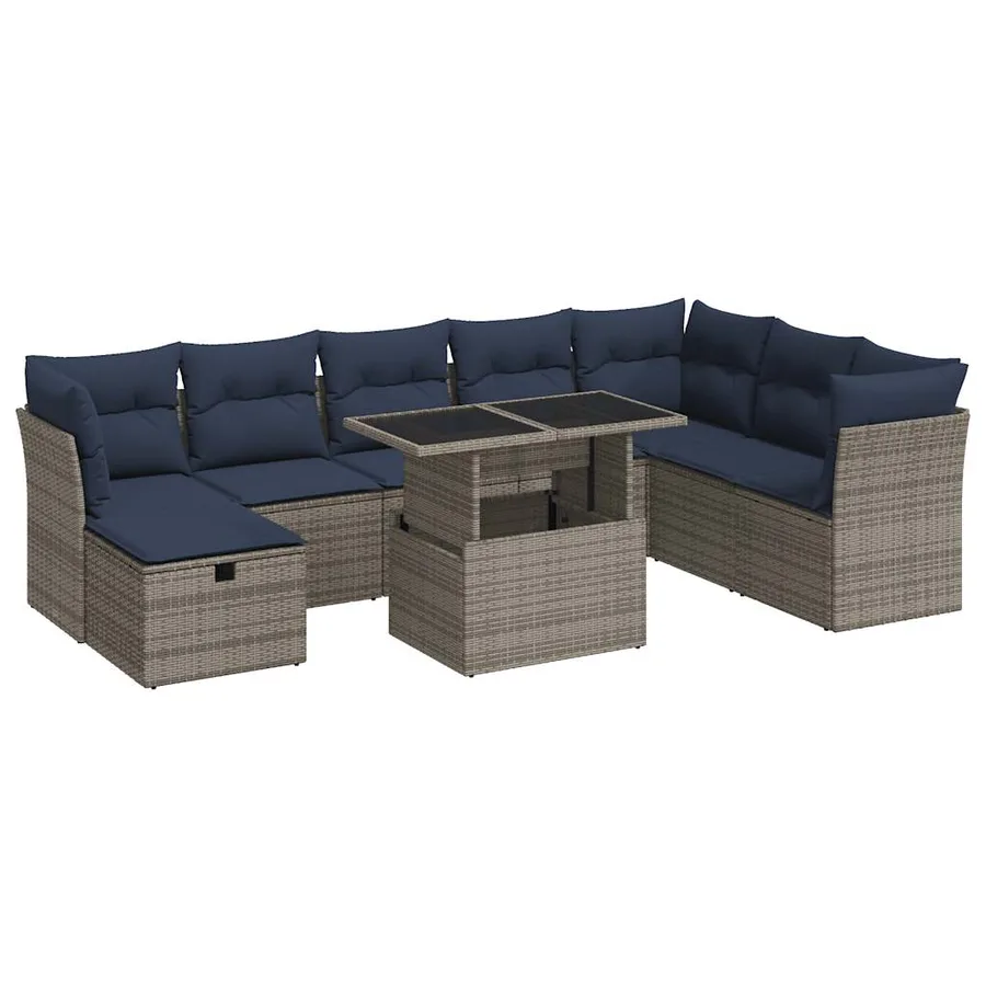 Salon de jardin avec coussins 9 pcs gris résine tressée acacia - 2