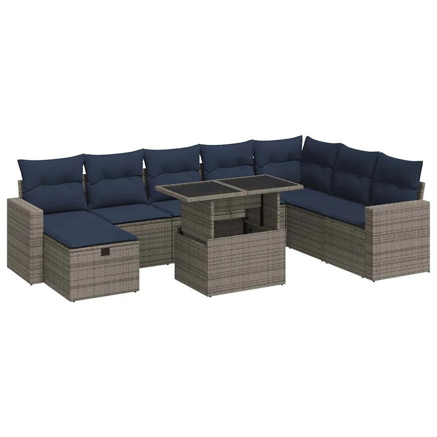 Salon de jardin avec coussins 9pcs gris résine tressée - 2