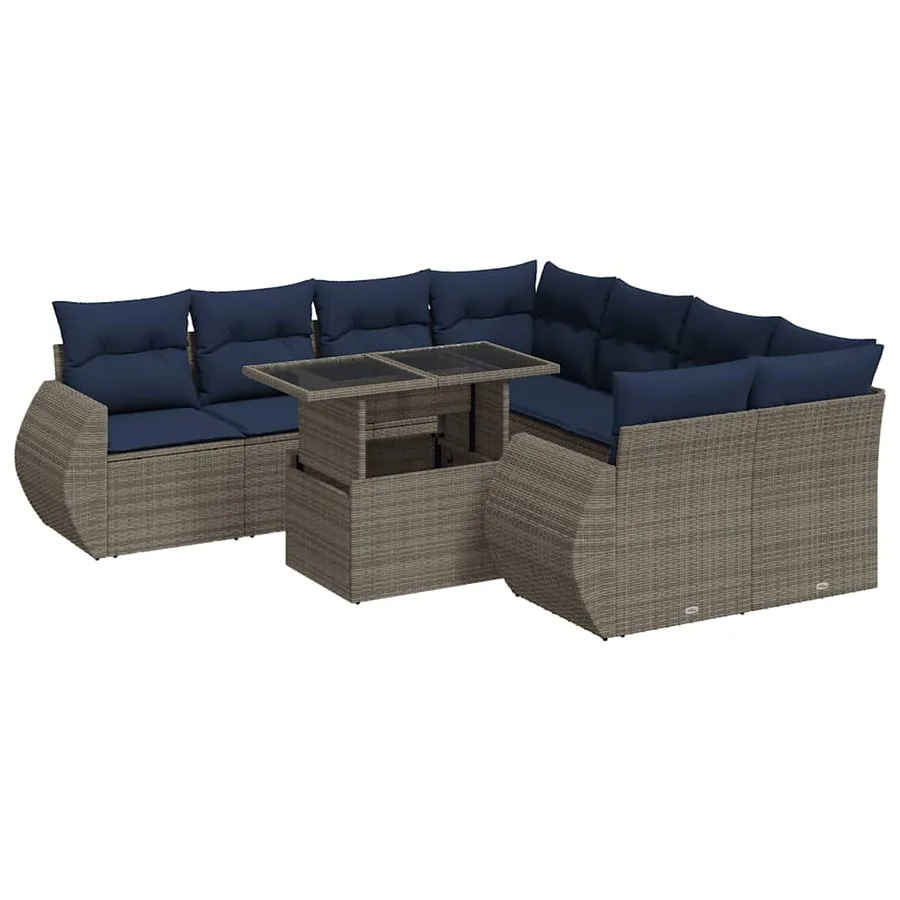 Salon de jardin avec coussins 9 pcs gris résine tressée acacia - 2