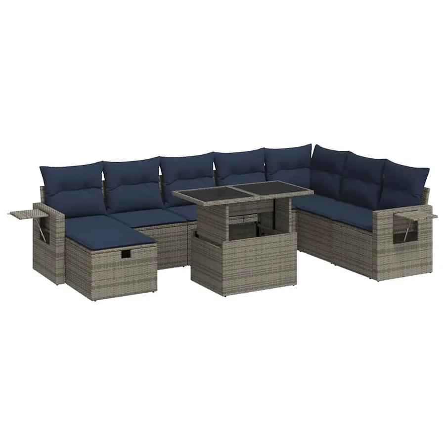 Salon de jardin avec coussins 9pcs gris résine tressée acacia - 2