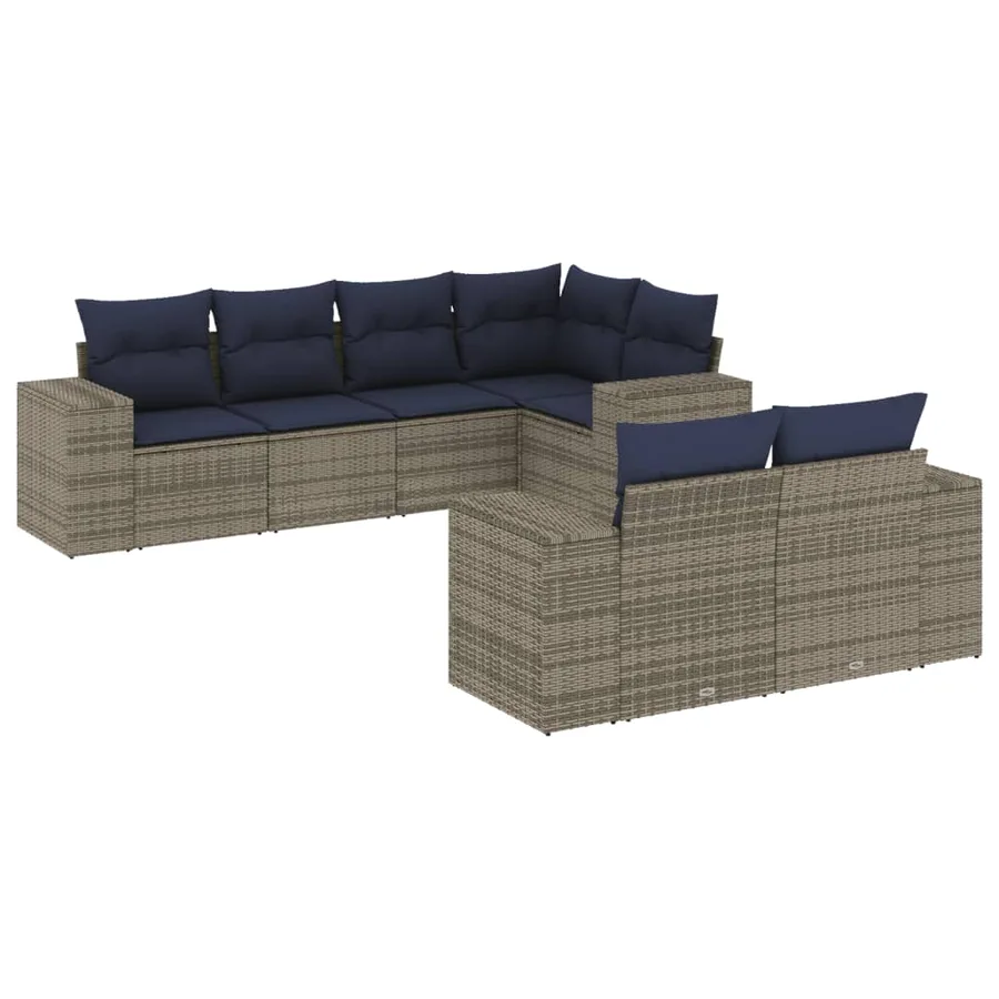 Ensemble de canapé de jardin 7 pcs avec coussins gris résine tressée - 2