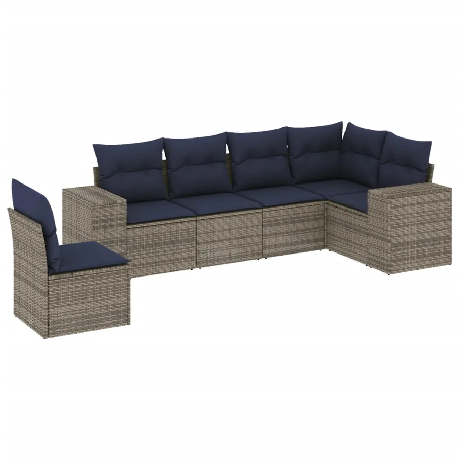 Ensemble de canapé de jardin 6 pcs avec coussins gris résine tressée - 2