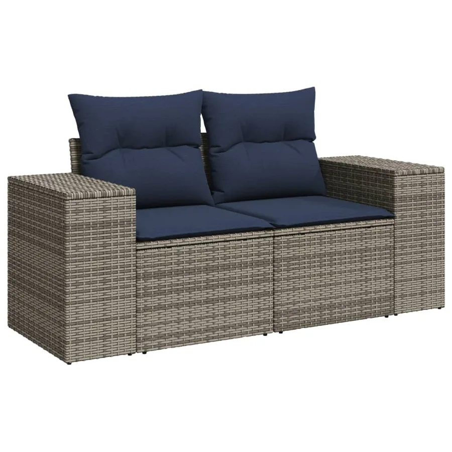 Ensemble de canapé de jardin 6 pcs avec coussins gris résine tressée - 3