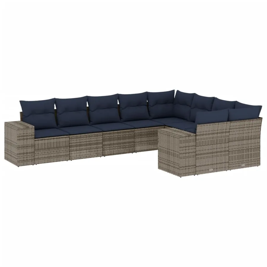 Ensemble de canapé de jardin 9 pcs avec coussins gris résine tressée - 2