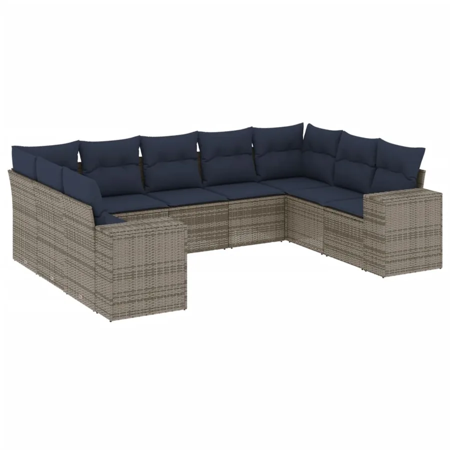 Ensemble de canapé de jardin 9 pcs avec coussins gris résine tressée - 2