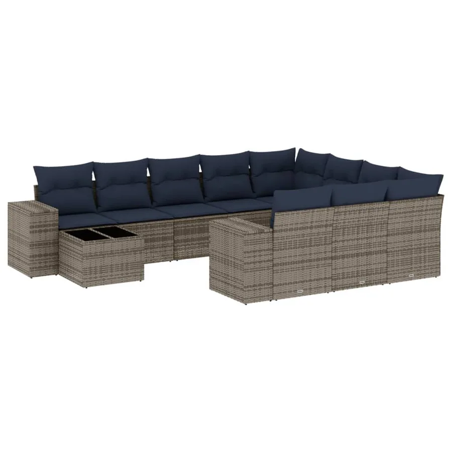 Ensemble de canapé de jardin 11 pcs avec coussins gris résine tressée - 2