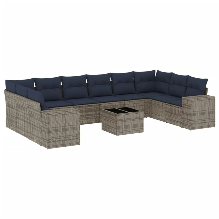 Ensemble de canapé de jardin 11 pcs avec coussins gris résine tressée - 2