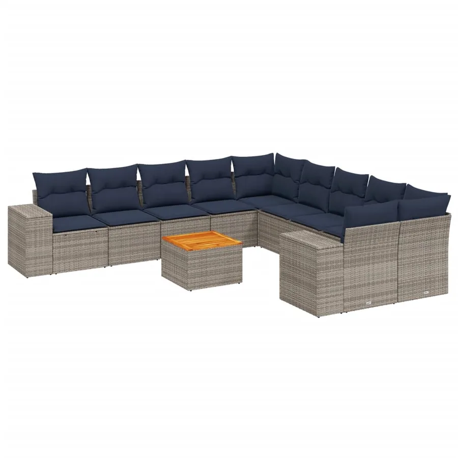 Ensemble de canapé de jardin 11 pcs avec coussins gris résine tressée - 2