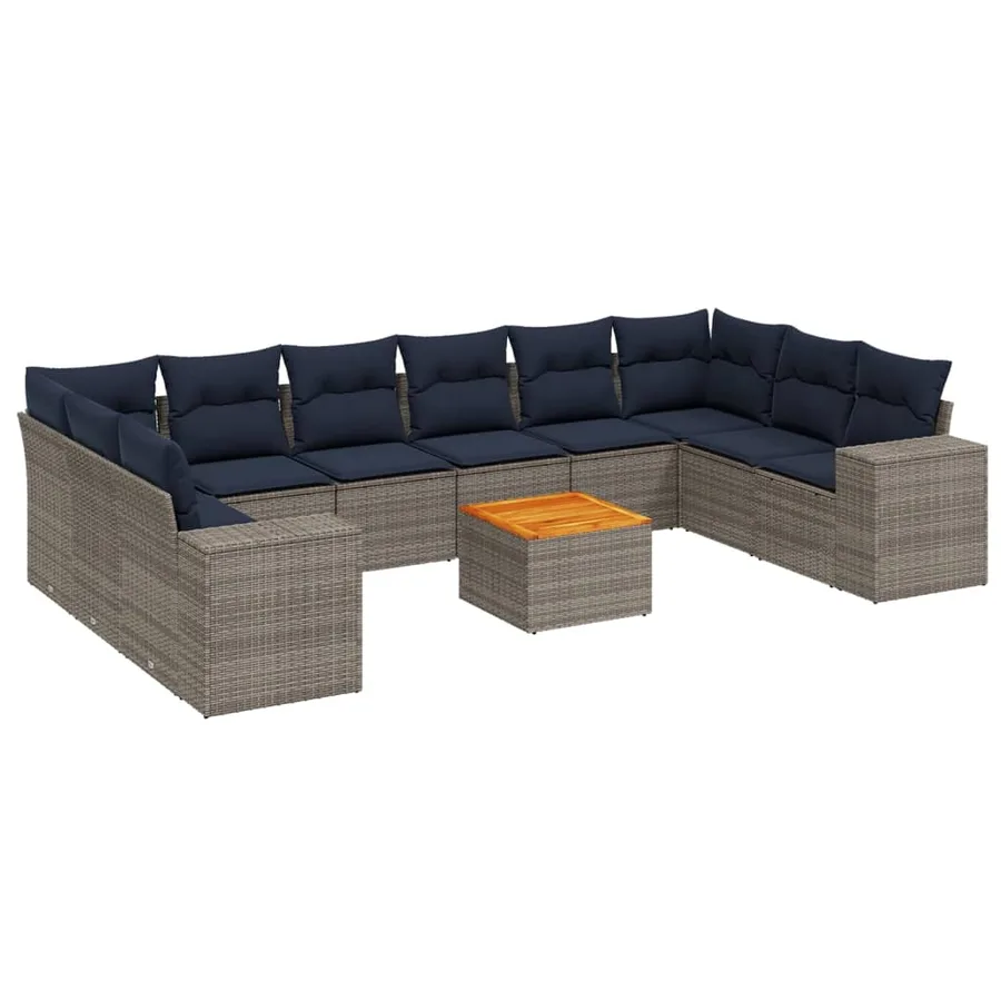 Ensemble de canapé de jardin 11 pcs avec coussins gris résine tressée - 2