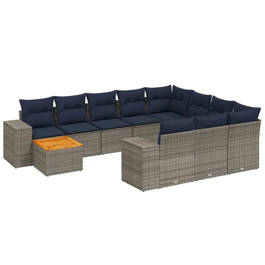 Ensemble de canapé de jardin 11 pcs avec coussins gris résine tressée - 2
