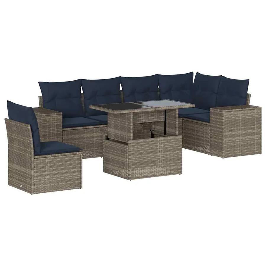 Ensemble de canapé de jardin 7 pcs avec coussins gris résine tressée - 2