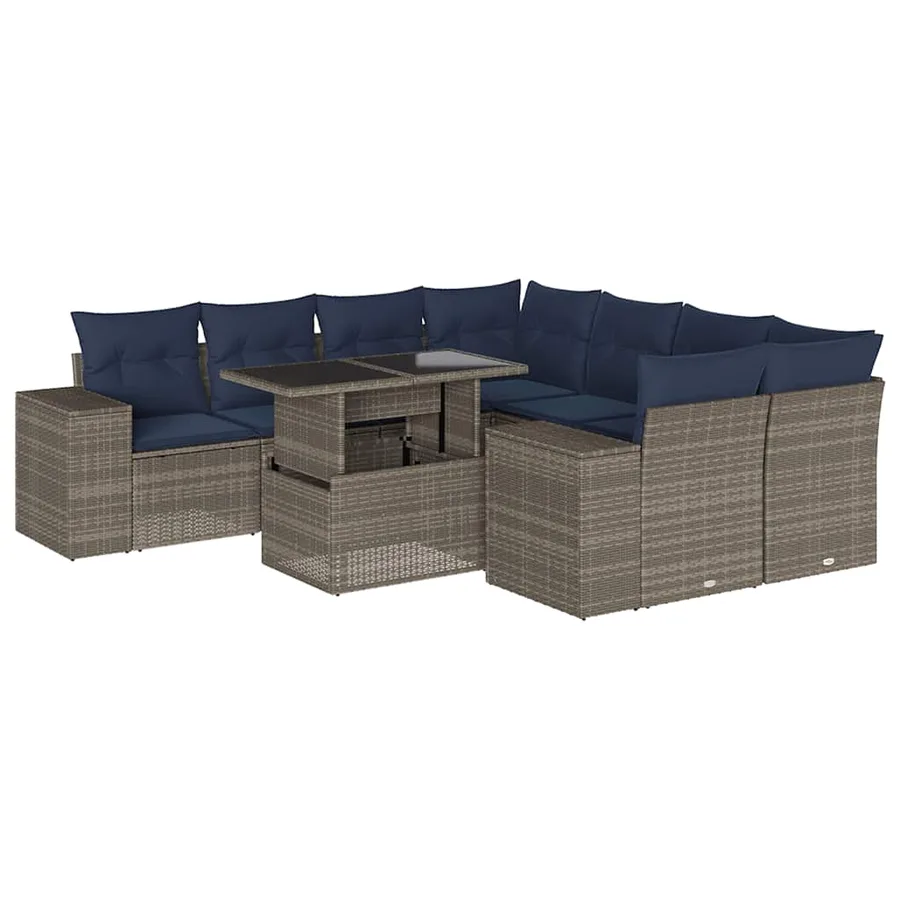 Ensemble de canapé de jardin 9 pcs avec coussins gris résine tressée - 2