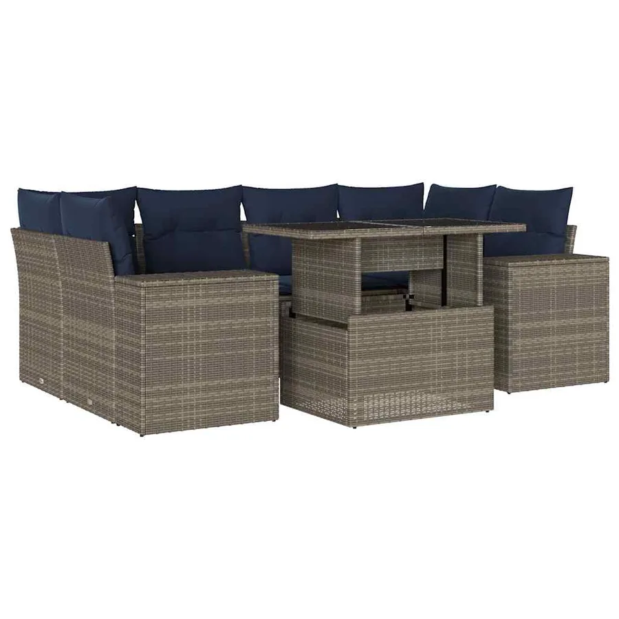 Ensemble de canapé de jardin 7 pcs avec coussins gris résine tressée - 2