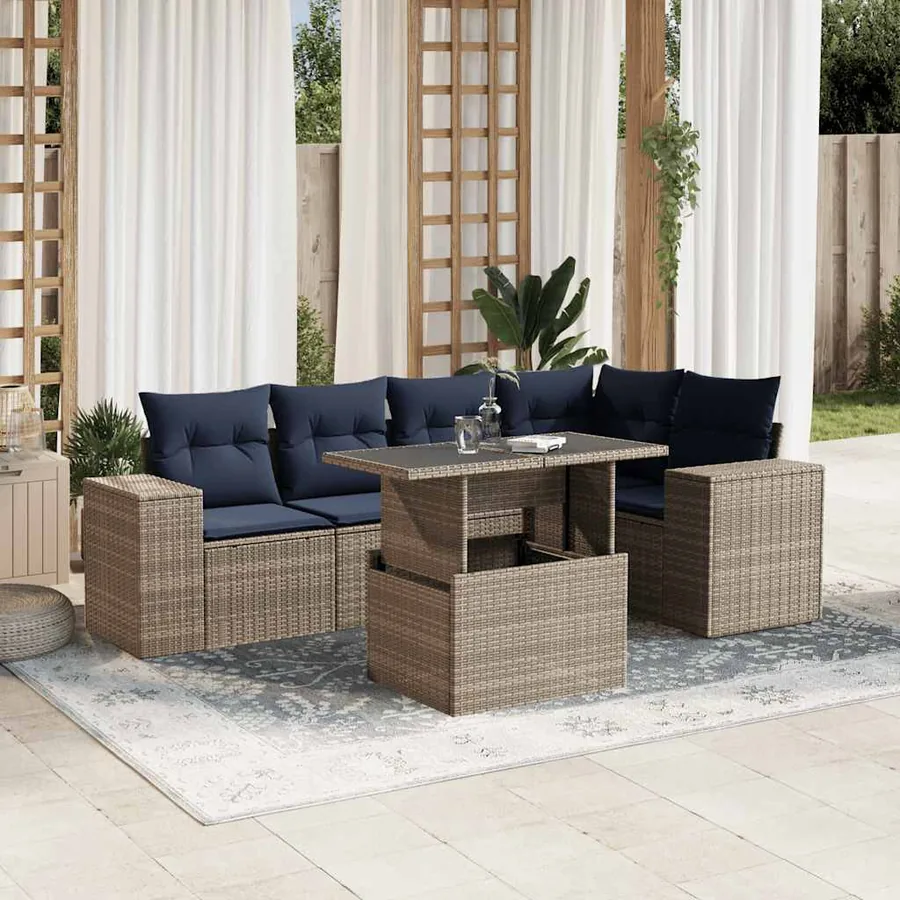 Ensemble de canapé de jardin 6 pcs avec coussins gris résine tressée