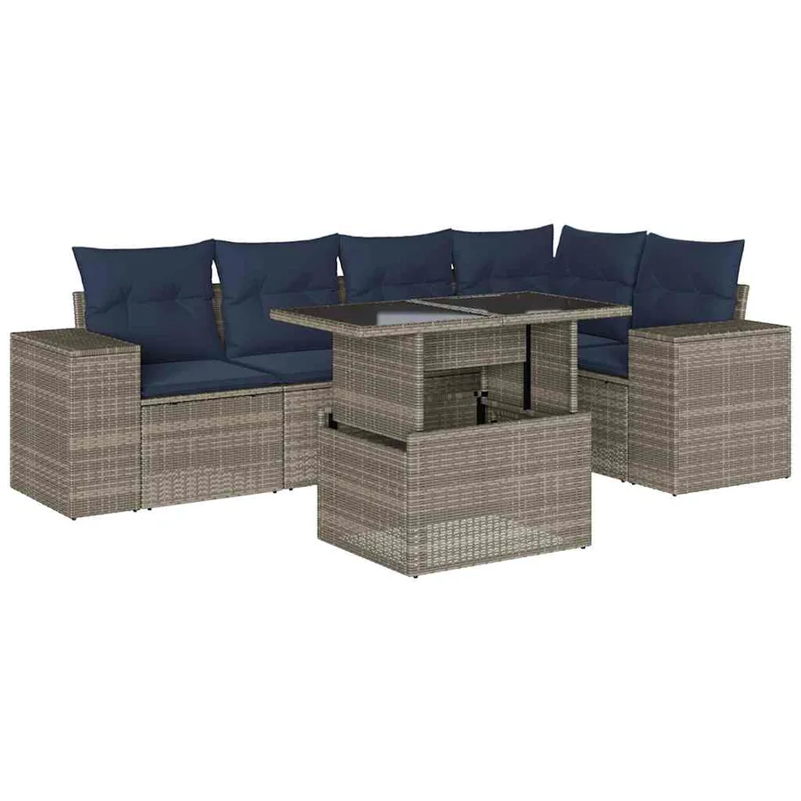 Ensemble de canapé de jardin 6 pcs avec coussins gris résine tressée - 2