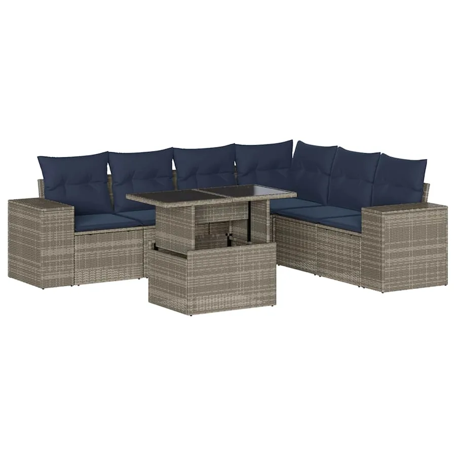 Ensemble de canapé de jardin 7 pcs avec coussins gris résine tressée - 2