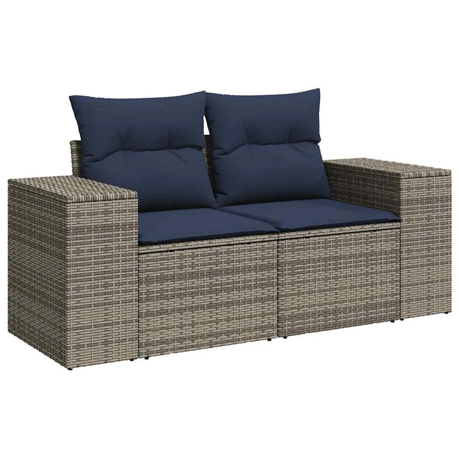 Ensemble de canapé de jardin 7 pcs avec coussins gris résine tressée - 4