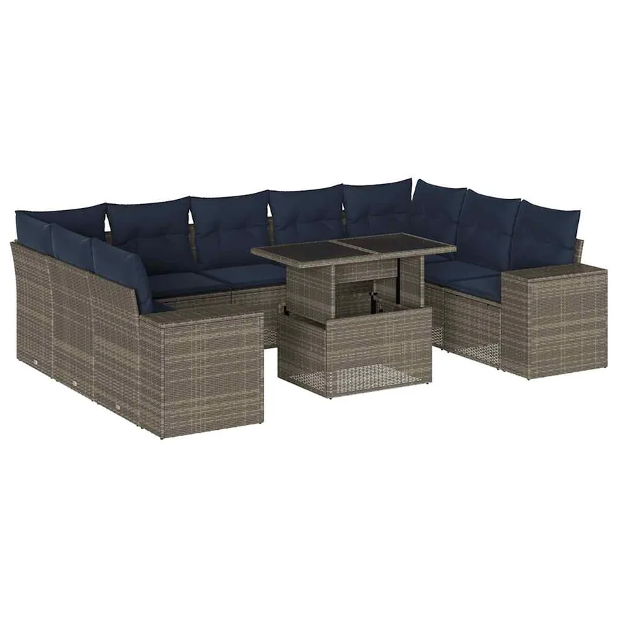 Ensemble de canapé de jardin 10 pcs avec coussins gris résine tressée - 2