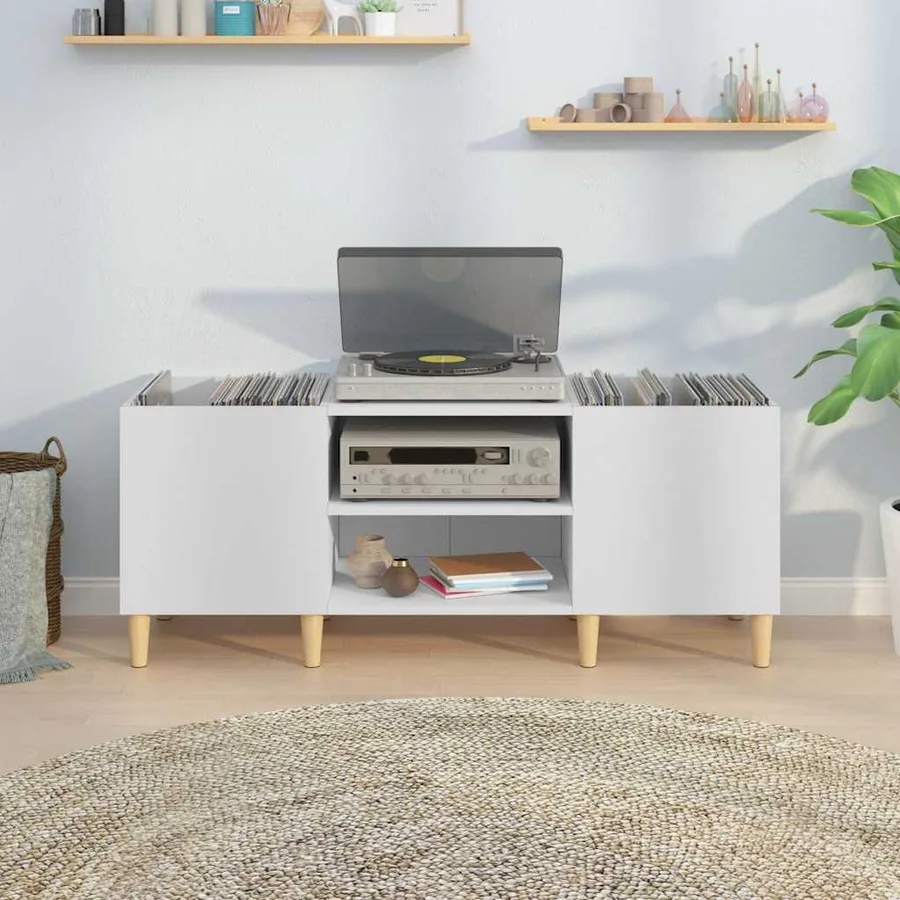 Meuble à disques Blanc 121x38x48 cm Bois d'ingénierie - 3