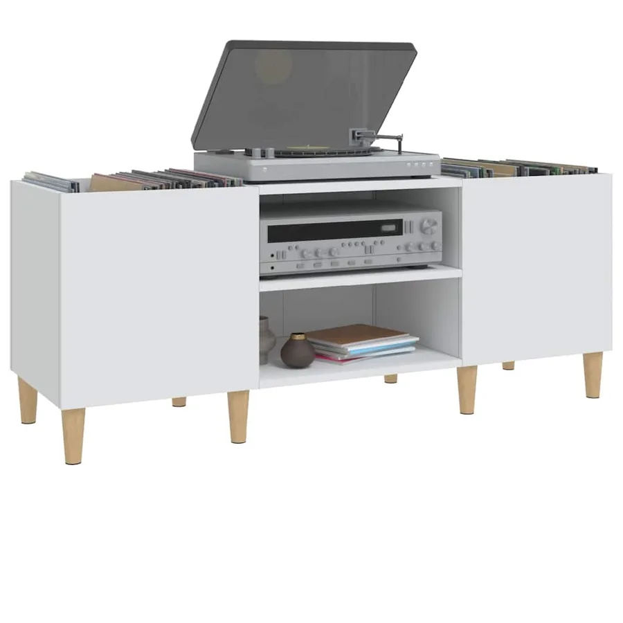 Meuble à disques Blanc 121x38x48 cm Bois d'ingénierie - 4