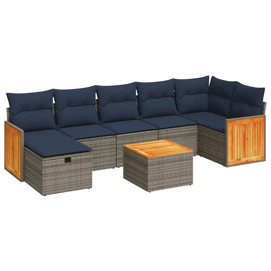 Salon de jardin 8 pcs avec coussins gris résine tressée - 2