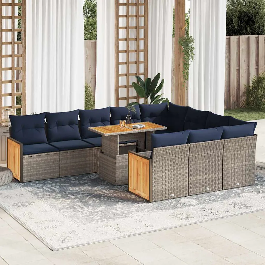 Ensemble de canapés de jardin 11 pcs et coussins rotin acacia
