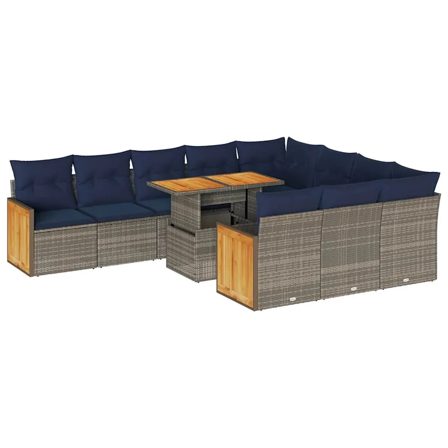 Ensemble de canapés de jardin 11 pcs et coussins rotin acacia - 2