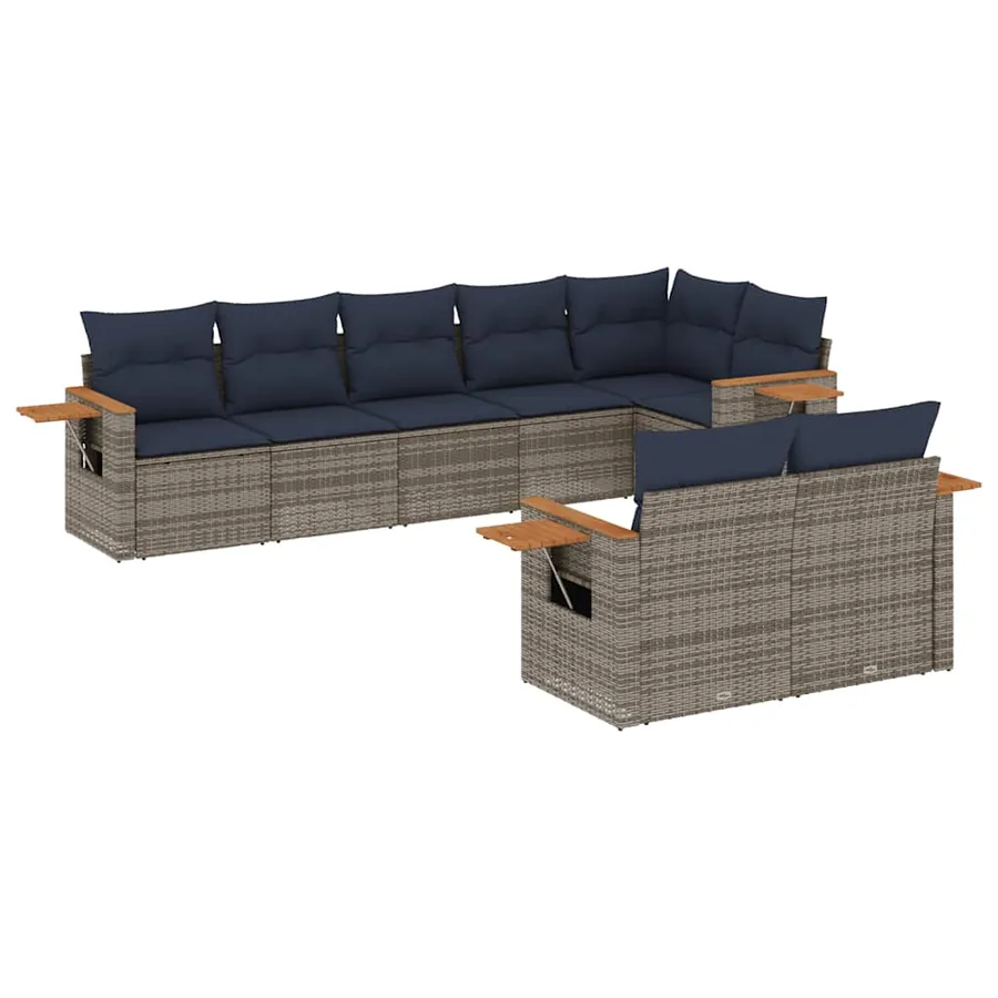 Salon de jardin 8 pcs avec coussins gris résine tressée - 2