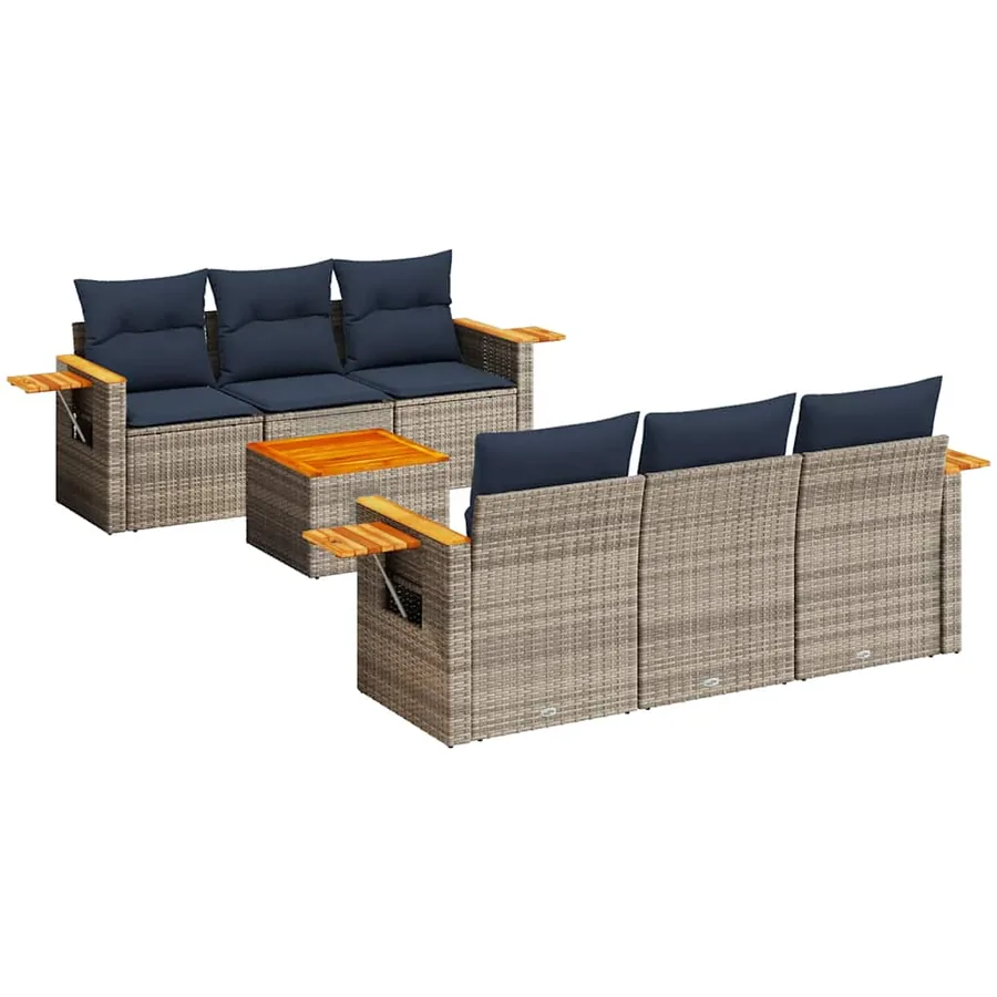 Salon de jardin 7 pcs avec coussins gris résine tressée - 2