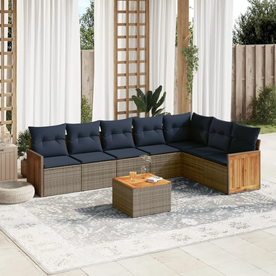 Ensemble de canapé de jardin 8 pcs avec coussins gris résine tressée