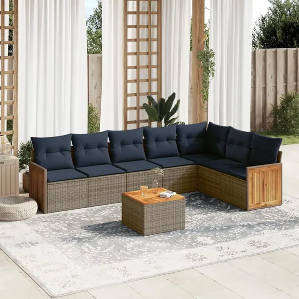 Ensemble de canapé de jardin 8 pcs avec coussins gris résine tressée