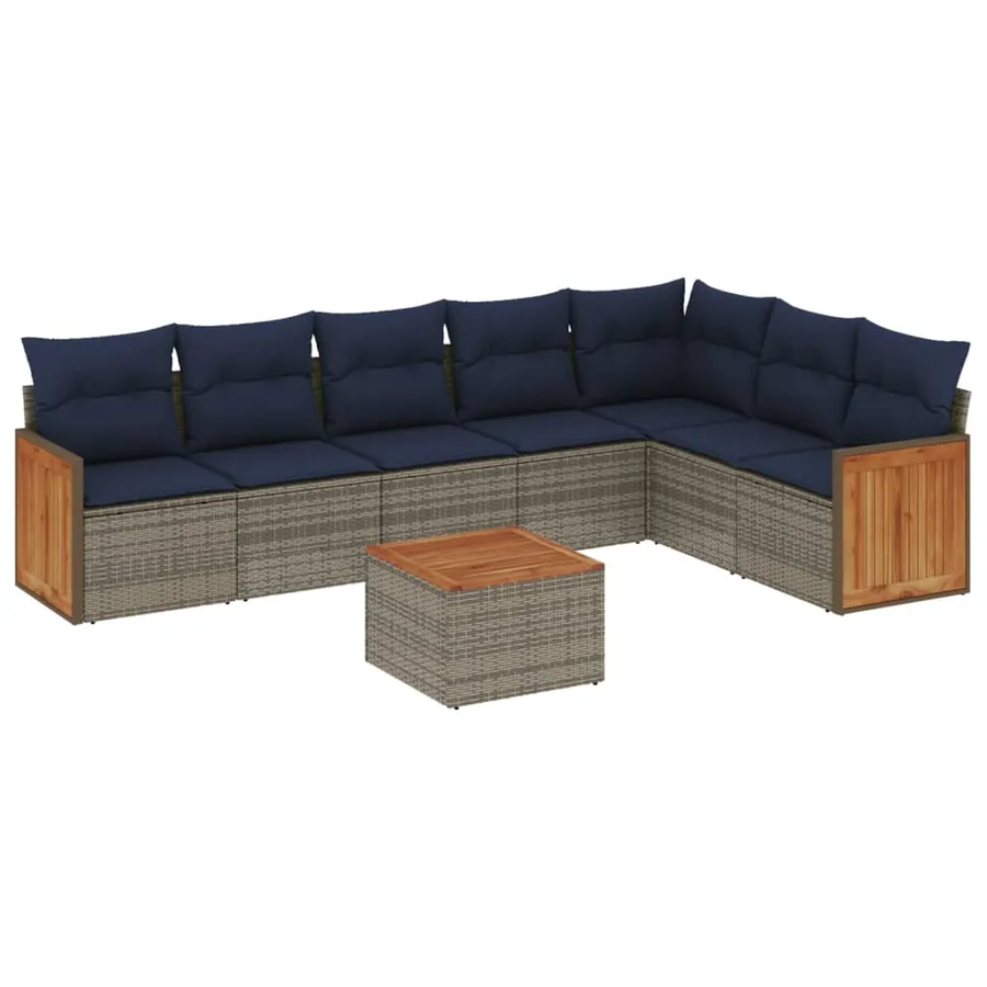 Ensemble de canapé de jardin 8 pcs avec coussins gris résine tressée - 2